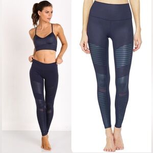 ALO Yoga Navy Moto-Panel High-Rise Leggings High Waist Activewear Sporty Chic